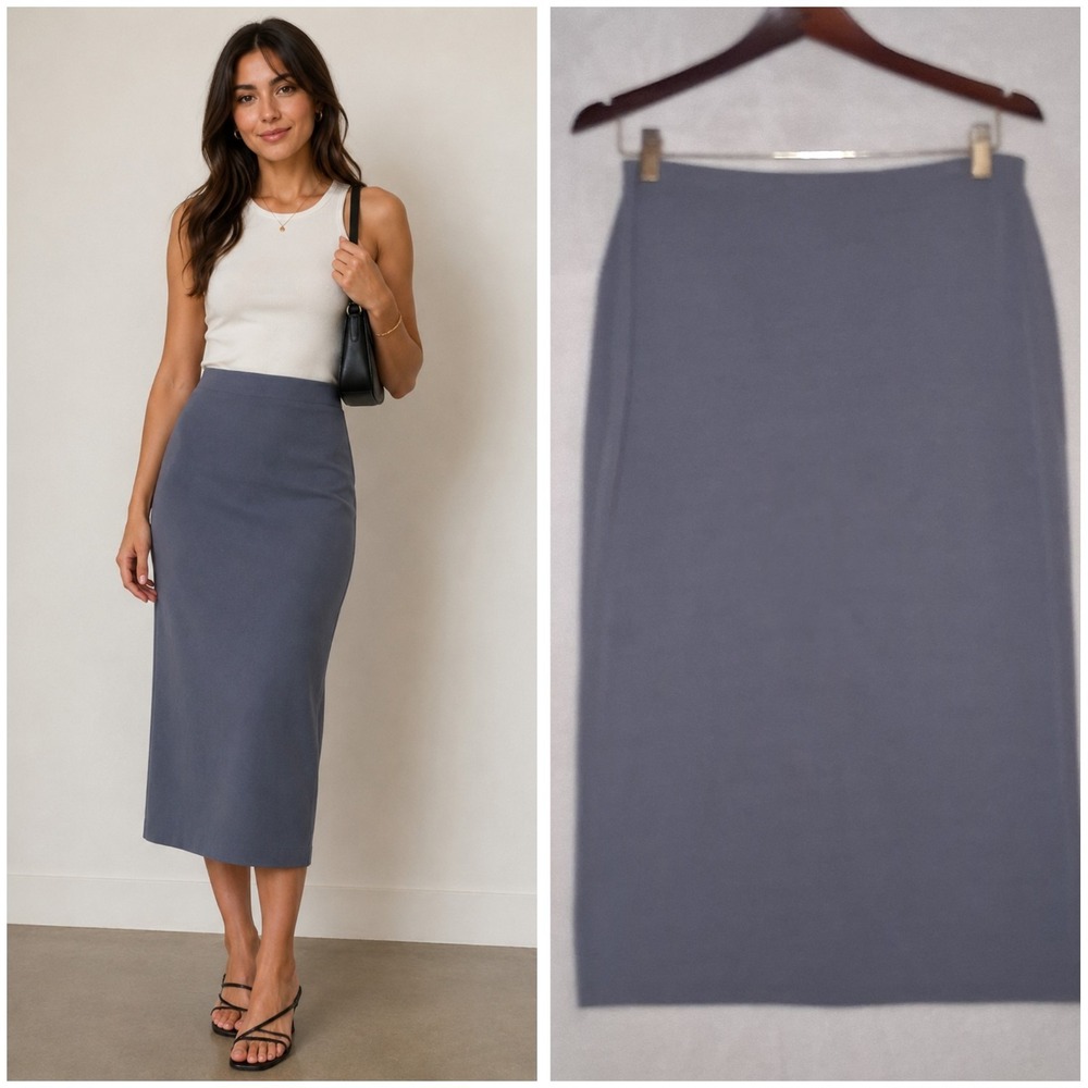 Vintage EXPRESS World Brand Midi Skirt Size Medium Gray Rayon Blend Stretch